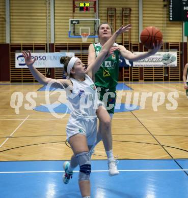 Basketball Damen Superliga. Grunddurchgang 11. Runde. KOS Celovec Damen gegen UBI Graz. Antonia Ronacher  (KOS),  Camilla Neumann (Graz). Klagenfurt, 21.1.2023.
Foto: Kuess
---
pressefotos, pressefotografie, kuess, qs, qspictures, sport, bild, bilder, bilddatenbank