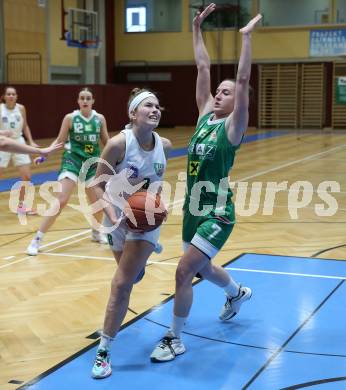 Basketball Damen Superliga. Grunddurchgang 11. Runde. KOS Celovec Damen gegen UBI Graz. Antonia Ronacher  (KOS),  Simone Schwarzinger (Graz). Klagenfurt, 21.1.2023.
Foto: Kuess
---
pressefotos, pressefotografie, kuess, qs, qspictures, sport, bild, bilder, bilddatenbank