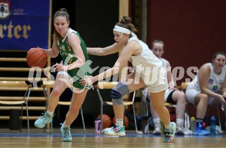 Basketball Damen Superliga. Grunddurchgang 11. Runde. KOS Celovec Damen gegen UBI Graz.  Antonia Ronacher (KOS), Ida Praschl  (Graz). Klagenfurt, 21.1.2023.
Foto: Kuess
---
pressefotos, pressefotografie, kuess, qs, qspictures, sport, bild, bilder, bilddatenbank