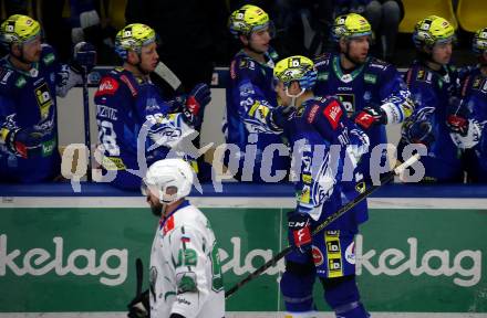 EBEL. Eishockey Bundesliga. EC VSV gegen HK SZ Olimpija Ljubljana.   Torjubel Nicolas Rivett-Mattinen  (VSV).  Villach, am 22.1.2023
Foto: Kuess
www.qspictures.net
---
pressefotos, pressefotografie, kuess, qs, qspictures, sport, bild, bilder, bilddatenbank