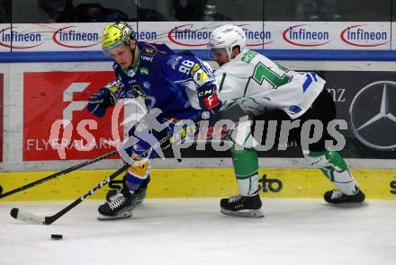 EBEL. Eishockey Bundesliga. EC VSV gegen HK SZ Olimpija Ljubljana.   Blaz Tomazevic,  (VSV),   Aljosa Crnovic  (Ljubljana). Villach, am 22.1.2023
Foto: Kuess
www.qspictures.net
---
pressefotos, pressefotografie, kuess, qs, qspictures, sport, bild, bilder, bilddatenbank