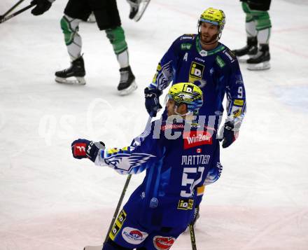 EBEL. Eishockey Bundesliga. EC VSV gegen HK SZ Olimpija Ljubljana.  Torjubel Nicolas Rivett-Mattinen, Alexander Rauchenwald   (VSV).  Villach, am 22.1.2023
Foto: Kuess
www.qspictures.net
---
pressefotos, pressefotografie, kuess, qs, qspictures, sport, bild, bilder, bilddatenbank