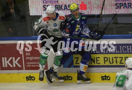 EBEL. Eishockey Bundesliga. EC VSV gegen HK SZ Olimpija Ljubljana.    Nicolas Rivett-Mattinen,  (VSV),  Nejc Stojan  (Ljubljana). Villach, am 22.1.2023
Foto: Kuess
www.qspictures.net
---
pressefotos, pressefotografie, kuess, qs, qspictures, sport, bild, bilder, bilddatenbank