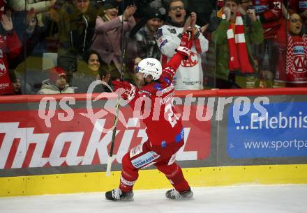 EBEL. Eishockey Bundesliga. EC KAC gegen  spusu Vienna Capitals.   Torjubel Thomas Hundertpfund (KAC).  Klagenfurt, am 27.1.2023.
Foto: Kuess
www.qspictures.net
---
pressefotos, pressefotografie, kuess, qs, qspictures, sport, bild, bilder, bilddatenbank