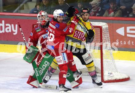 EBEL. Eishockey Bundesliga. EC KAC gegen  spusu Vienna Capitals.   Samuel Witting,  (KAC),    Nikolaus Hartl  (Vienna Capitals). Klagenfurt, am 27.1.2023.
Foto: Kuess
www.qspictures.net
---
pressefotos, pressefotografie, kuess, qs, qspictures, sport, bild, bilder, bilddatenbank