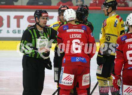 EBEL. Eishockey Bundesliga. EC KAC gegen  spusu Vienna Capitals.   Schiedsrichter, Lucas Lessio  (KAC).  Klagenfurt, am 27.1.2023.
Foto: Kuess
www.qspictures.net
---
pressefotos, pressefotografie, kuess, qs, qspictures, sport, bild, bilder, bilddatenbank