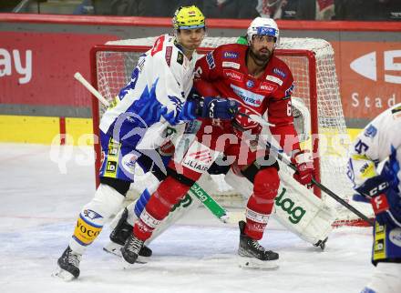 EBEL. Eishockey Bundesliga. EC KAC gegen VSV.   Lucas Lessio, (KAC),  Nicolas Rivett-Mattinen    (VSV). Klagenfurt, am 29.1.2023.
Foto: Kuess
www.qspictures.net
---
pressefotos, pressefotografie, kuess, qs, qspictures, sport, bild, bilder, bilddatenbank