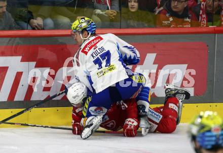 EBEL. Eishockey Bundesliga. EC KAC gegen VSV.  Fabian Hochegger,   (KAC),  Arturs Kulda   (VSV). Klagenfurt, am 29.1.2023.
Foto: Kuess
www.qspictures.net
---
pressefotos, pressefotografie, kuess, qs, qspictures, sport, bild, bilder, bilddatenbank