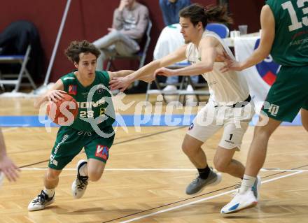 Basketball 2. Liga 2022/2023. Grunddurchgang 15. Runde.  KOS Celovec gegen Dornbirn Lions.  Simon Siencnik  (KOS), Luis Erath  (Dornbirn). Klagenfurt, am 4.2.2023.
Foto: Kuess
www.qspictures.net
---
pressefotos, pressefotografie, kuess, qs, qspictures, sport, bild, bilder, bilddatenbank