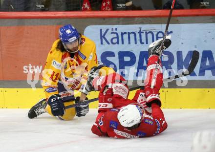 EBEL. Eishockey Bundesliga. EC KAC gegen Asiago Hockey.  Manuel Ganahl,   (KAC),    Giovanni Luigi Domenico Vallati  (Asiago). Klagenfurt, am 5.2.2023.
Foto: Kuess
www.qspictures.net
---
pressefotos, pressefotografie, kuess, qs, qspictures, sport, bild, bilder, bilddatenbank
