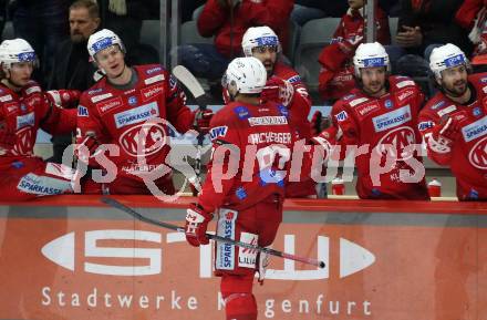 EBEL. Eishockey Bundesliga. EC KAC gegen Asiago Hockey.   Torjubel Fabian Hochegger  (KAC).  Klagenfurt, am 5.2.2023.
Foto: Kuess
www.qspictures.net
---
pressefotos, pressefotografie, kuess, qs, qspictures, sport, bild, bilder, bilddatenbank