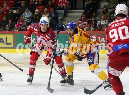 EBEL. Eishockey Bundesliga. EC KAC gegen Asiago Hockey.    Nikolaus Kraus,  (KAC),    Giovanni Luigi Demenico Vallati (Asiago). Klagenfurt, am 5.2.2023.
Foto: Kuess
www.qspictures.net
---
pressefotos, pressefotografie, kuess, qs, qspictures, sport, bild, bilder, bilddatenbank