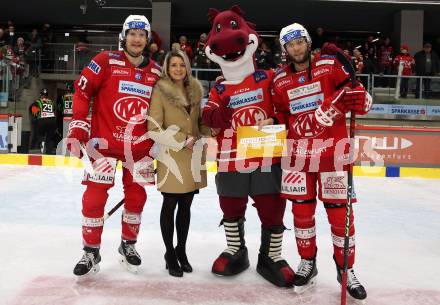 EBEL. Eishockey Bundesliga. EC KAC gegen Asiago Hockey.  Spieler des Abends Manuel Ganahl, Rok Ticar   (KAC).  Klagenfurt, am 5.2.2023.
Foto: Kuess
www.qspictures.net
---
pressefotos, pressefotografie, kuess, qs, qspictures, sport, bild, bilder, bilddatenbank