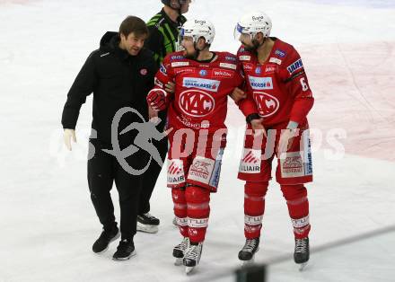 EBEL. Eishockey Bundesliga. EC KAC gegen Asiago Hockey.   Rihards Bukarts, Lucas Lessio  (KAC).  Klagenfurt, am 5.2.2023.
Foto: Kuess
www.qspictures.net
---
pressefotos, pressefotografie, kuess, qs, qspictures, sport, bild, bilder, bilddatenbank