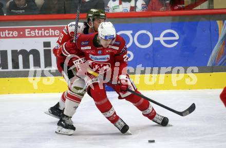 EBEL. Eishockey Bundesliga. EC KAC gegen HCB Suedtirol Alperia  Mike Zalewski,  (KAC),    Domenico Alberga  (Bozen). Klagenfurt, am 17.2.2023.
Foto: Kuess
www.qspictures.net
---
pressefotos, pressefotografie, kuess, qs, qspictures, sport, bild, bilder, bilddatenbank