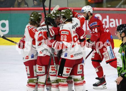 EBEL. Eishockey Bundesliga. EC KAC gegen HCB Suedtirol Alperia.  Torjubel  (Bozen). Klagenfurt, am 17.2.2023.
Foto: Kuess
www.qspictures.net
---
pressefotos, pressefotografie, kuess, qs, qspictures, sport, bild, bilder, bilddatenbank