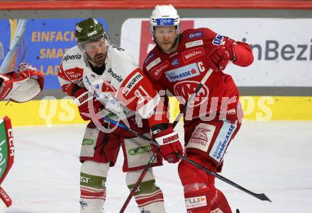 EBEL. Eishockey Bundesliga. EC KAC gegen HCB Suedtirol Alperia.  Paul Postma,    (KAC),    Mike Halmo (Bozen). Klagenfurt, am 17.2.2023.
Foto: Kuess
www.qspictures.net
---
pressefotos, pressefotografie, kuess, qs, qspictures, sport, bild, bilder, bilddatenbank