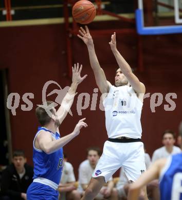 Basketball 2. Liga 2022/2023. Grunddurchgang 17. Runde.  KOS Celovec gegen Kufstein Towers.  Dalibor Cevriz (KOS),  Karlo Lebo (Kufstein). Klagenfurt, am 18.2.2023.
Foto: Kuess
www.qspictures.net
---
pressefotos, pressefotografie, kuess, qs, qspictures, sport, bild, bilder, bilddatenbank