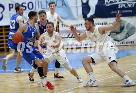 Basketball 2. Liga 2022/2023. Grunddurchgang 17. Runde.  KOS Celovec gegen Kufstein Towers. Tim Huber (KOS), Luka Bozak  (Kufstein). Klagenfurt, am 18.2.2023.
Foto: Kuess
www.qspictures.net
---
pressefotos, pressefotografie, kuess, qs, qspictures, sport, bild, bilder, bilddatenbank