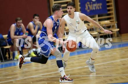 Basketball 2. Liga 2022/2023. Grunddurchgang 17. Runde.  KOS Celovec gegen Kufstein Towers. Stefan Blazevic (KOS),  Kasparas Berenis (Kufstein). Klagenfurt, am 18.2.2023.
Foto: Kuess
www.qspictures.net
---
pressefotos, pressefotografie, kuess, qs, qspictures, sport, bild, bilder, bilddatenbank