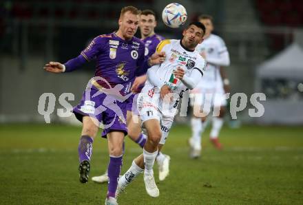 Fussball Bundesliga. SK Austria Klagenfurt gegen RZ Pellets WAC. Floria Jaritz, (Klagenfurt),    Tai Baribo   (WAC). Klagenfurt, am 18.2.2023.
Foto: Kuess
---
pressefotos, pressefotografie, kuess, qs, qspictures, sport, bild, bilder, bilddatenbank