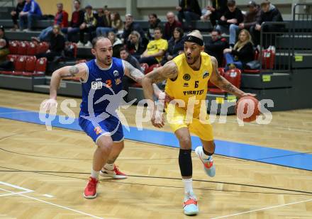 Basketball 2. Liga 2022/2023. Grunddurchgang 17. Runde. Woerthersee Piraten gegen BBU Salzburg.  Shawn L. Ray  (Piraten), Kenan Biberovic  (Salzburg). Klagenfurt, am 19.2.2023.
Foto: Kuess
www.qspictures.net
---
pressefotos, pressefotografie, kuess, qs, qspictures, sport, bild, bilder, bilddatenbank