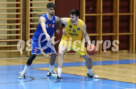 Basketball 2. Liga 2022/2023. Grunddurchgang 17. Runde. Woerthersee Piraten gegen BBU Marin Sliskovic (Piraten),   Adrian Mitchell (Salzburg). Klagenfurt, am 19.2.2023.
Foto: Kuess
www.qspictures.net
---
pressefotos, pressefotografie, kuess, qs, qspictures, sport, bild, bilder, bilddatenbank