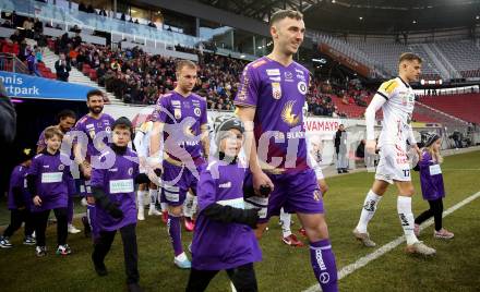 Fussball Bundesliga. SK Austria Klagenfurt gegen RZ Pellets WAC.  Andrew Irving, Florian Jaritz (Klagenfurt). Klagenfurt, am 18.2.2023.
Foto: Kuess
---
pressefotos, pressefotografie, kuess, qs, qspictures, sport, bild, bilder, bilddatenbank