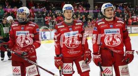 EBEL. Eishockey Bundesliga. EC KAC gegen BEMER Pioneers Vorarlberg.   Oliver Lam, Tobias Sablattnig, Nikolaus Kraus  (KAC).  Klagenfurt, am 21.2.2023.
Foto: Kuess
www.qspictures.net
---
pressefotos, pressefotografie, kuess, qs, qspictures, sport, bild, bilder, bilddatenbank