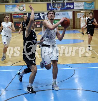 Basketball 2. Liga 2022/2023. Grunddurchgang 18. Runde.  KOS Celovec gegen Woerthersee Piraten.   Stefan Blazevic (KOS),  Levin Hu (Piraten). Klagenfurt, am 25.2.2023.
Foto: Kuess
www.qspictures.net
---
pressefotos, pressefotografie, kuess, qs, qspictures, sport, bild, bilder, bilddatenbank