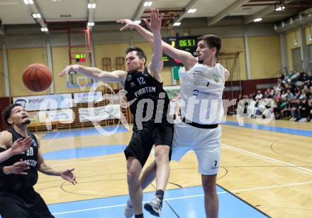 Basketball 2. Liga 2022/2023. Grunddurchgang 18. Runde.  KOS Celovec gegen Woerthersee Piraten.  Stefan Blazevic  (KOS),  Jan-Arne Apschner (Piraten). Klagenfurt, am 25.2.2023.
Foto: Kuess
www.qspictures.net
---
pressefotos, pressefotografie, kuess, qs, qspictures, sport, bild, bilder, bilddatenbank