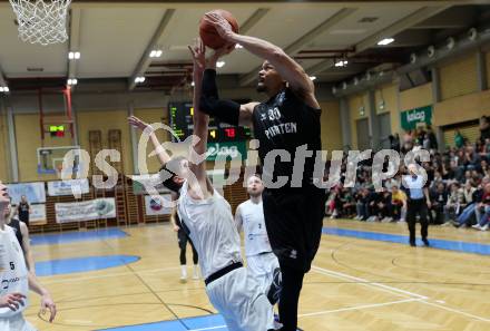 Basketball 2. Liga 2022/2023. Grunddurchgang 18. Runde.  KOS Celovec gegen Woerthersee Piraten. Stefan Blazevic   (KOS),  Marcus Holyfield (Piraten). Klagenfurt, am 25.2.2023.
Foto: Kuess
www.qspictures.net
---
pressefotos, pressefotografie, kuess, qs, qspictures, sport, bild, bilder, bilddatenbank