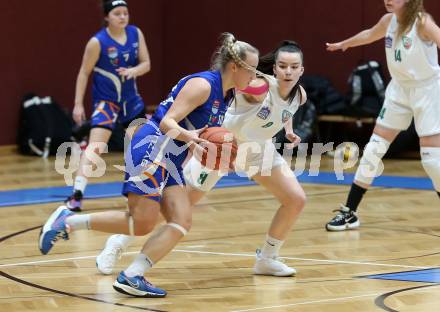 Basketball Damen Superliga. Grunddurchgang 14. Runde. KOS Celovec Damen gegen DBB LZ OOE. Antonia Ronacher  (KOS),  Sonja Andjelkovic (OOE). Klagenfurt, 25.2.2023.
Foto: Kuess
---
pressefotos, pressefotografie, kuess, qs, qspictures, sport, bild, bilder, bilddatenbank