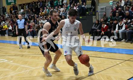 Basketball 2. Liga 2022/2023. Grunddurchgang 18. Runde.  KOS Celovec gegen Woerthersee Piraten.  Stefan Blazevic  (KOS),  Andreas Nuck (Piraten). Klagenfurt, am 25.2.2023.
Foto: Kuess
www.qspictures.net
---
pressefotos, pressefotografie, kuess, qs, qspictures, sport, bild, bilder, bilddatenbank