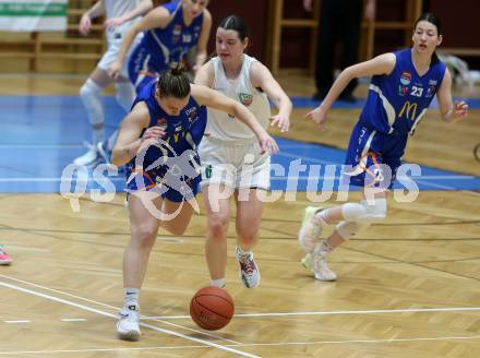 Basketball Damen Superliga. Grunddurchgang 14. Runde. KOS Celovec Damen gegen DBB LZ OOE.  Alina Seher (KOS), Luciana Chagas  (OOE). Klagenfurt, 25.2.2023.
Foto: Kuess
---
pressefotos, pressefotografie, kuess, qs, qspictures, sport, bild, bilder, bilddatenbank
