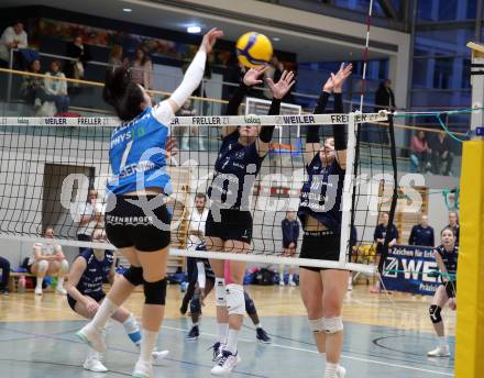 Volleyball. Austrian Volley League Women. ATSC Kelag Wildcats Klagenfurt gegen TI-ROWA-Moser-volley Tirol.  Nikolina Bajic, Magdalena Rabitsch  (Klagenfurt).  Klagenfurt, 4.3.2023
Foto: Kuess


---
pressefotos, pressefotografie, kuess, qs, qspictures, sport, bild, bilder, bilddatenbank