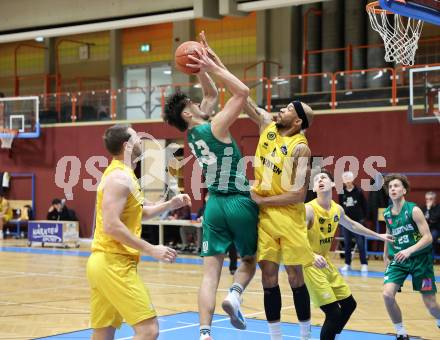Basketball 2. Liga 2022/2023. Grunddurchgang 19. Runde. Woerthersee Piraten gegen Dornbirn Lions.  Shawn L. Ray  (Piraten),  Jaksa Sola (Dornbirn). Klagenfurt, am 3.4.2023.
Foto: Kuess
www.qspictures.net
---
pressefotos, pressefotografie, kuess, qs, qspictures, sport, bild, bilder, bilddatenbank