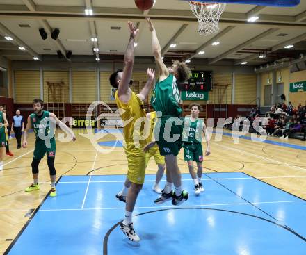 Basketball 2. Liga 2022/2023. Grunddurchgang 19. Runde. Woerthersee Piraten gegen Dornbirn Lions.  Marin Sliskovic (Piraten),  Felix Erath (Dornbirn). Klagenfurt, am 3.4.2023.
Foto: Kuess
www.qspictures.net
---
pressefotos, pressefotografie, kuess, qs, qspictures, sport, bild, bilder, bilddatenbank