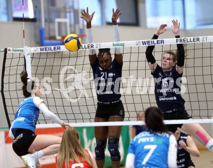 Volleyball. Austrian Volley League Women. ATSC Kelag Wildcats Klagenfurt gegen TI-ROWA-Moser-volley Tirol. Ehize Omoghibo,  Anja Zorman (Klagenfurt).  Klagenfurt, 4.3.2023
Foto: Kuess


---
pressefotos, pressefotografie, kuess, qs, qspictures, sport, bild, bilder, bilddatenbank