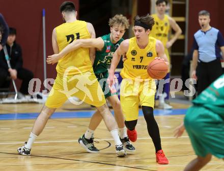 Basketball 2. Liga 2022/2023. Grunddurchgang 19. Runde. Woerthersee Piraten gegen Dornbirn Lions.   Nick Cevizovic (Piraten),  Felix Erath (Dornbirn). Klagenfurt, am 3.4.2023.
Foto: Kuess
www.qspictures.net
---
pressefotos, pressefotografie, kuess, qs, qspictures, sport, bild, bilder, bilddatenbank