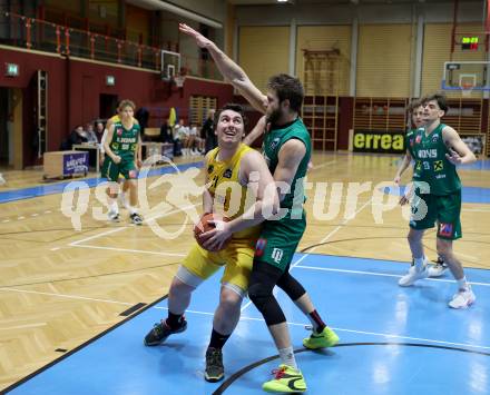 Basketball 2. Liga 2022/2023. Grunddurchgang 19. Runde. Woerthersee Piraten gegen Dornbirn Lions.   Andreas Nuck (Piraten), Filip Kamenov (Dornbirn). Klagenfurt, am 3.4.2023.
Foto: Kuess
www.qspictures.net
---
pressefotos, pressefotografie, kuess, qs, qspictures, sport, bild, bilder, bilddatenbank