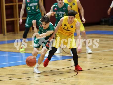Basketball 2. Liga 2022/2023. Grunddurchgang 19. Runde. Woerthersee Piraten gegen Dornbirn Lions.   Nick Cevizovic (Piraten),  Filip Brajkovic (Dornbirn). Klagenfurt, am 3.4.2023.
Foto: Kuess
www.qspictures.net
---
pressefotos, pressefotografie, kuess, qs, qspictures, sport, bild, bilder, bilddatenbank