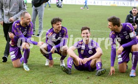 Fussball Bundesliga. SK Austria Klagenfurt gegen Cashpoint SCR Altach.  Rico Benatelli, Simon Straudi, Till Schumacher, Thorsten Mahrer (Klagenfurt).  Klagenfurt, am 5.3.2023.
Foto: Kuess
---
pressefotos, pressefotografie, kuess, qs, qspictures, sport, bild, bilder, bilddatenbank