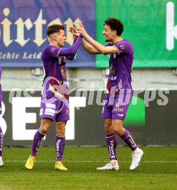 Fussball Bundesliga. SK Austria Klagenfurt gegen Cashpoint SCR Altach. Torjubel Florian Rieder, Vesel Demaku (Klagenfurt). Klagenfurt, am 5.3.2023.
Foto: Kuess
---
pressefotos, pressefotografie, kuess, qs, qspictures, sport, bild, bilder, bilddatenbank