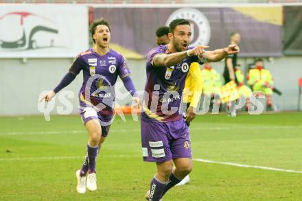 Fussball Bundesliga. SK Austria Klagenfurt gegen Cashpoint SCR Altach. Torjubel Markus Pink, Simon Straudi (Klagenfurt). Klagenfurt, am 5.3.2023.
Foto: Kuess
---
pressefotos, pressefotografie, kuess, qs, qspictures, sport, bild, bilder, bilddatenbank