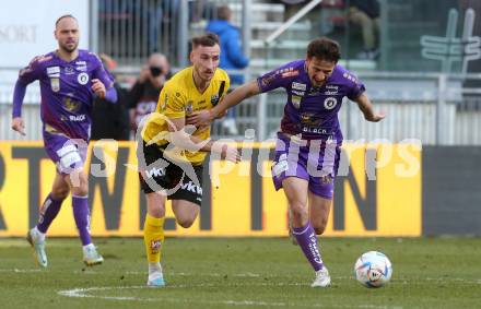 Fussball Bundesliga. SK Austria Klagenfurt gegen Cashpoint SCR Altach.   Vesel Demaku,  (Klagenfurt),  Mike Steven Baehre  (Altach). Klagenfurt, am 5.3.2023.
Foto: Kuess
---
pressefotos, pressefotografie, kuess, qs, qspictures, sport, bild, bilder, bilddatenbank