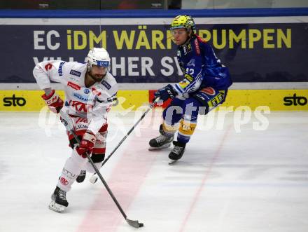 EBEL. Eishockey Bundesliga. VSV gegen KAC.   Benjamin Lanzinger,   (VSV),   Lucas Lessio (KAC). Klagenfurt, am 7.3.2023.
Foto: Kuess
www.qspictures.net
---
pressefotos, pressefotografie, kuess, qs, qspictures, sport, bild, bilder, bilddatenbank