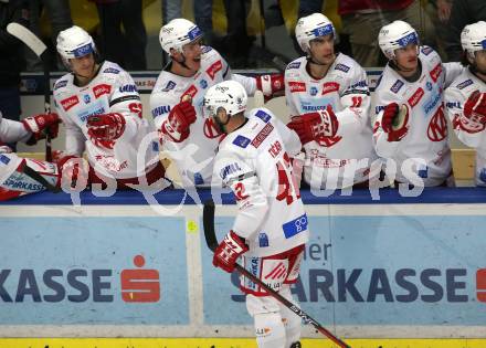 EBEL. Eishockey Bundesliga. VSV gegen KAC.  Torjubel Rok Ticar  (KAC). Klagenfurt, am 7.3.2023.
Foto: Kuess
www.qspictures.net
---
pressefotos, pressefotografie, kuess, qs, qspictures, sport, bild, bilder, bilddatenbank