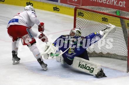 EBEL. Eishockey Bundesliga. VSV gegen KAC.  Jean Philippe Lamoureux,   (VSV),   Lucas Lessio  (KAC). Klagenfurt, am 7.3.2023.
Foto: Kuess
www.qspictures.net
---
pressefotos, pressefotografie, kuess, qs, qspictures, sport, bild, bilder, bilddatenbank