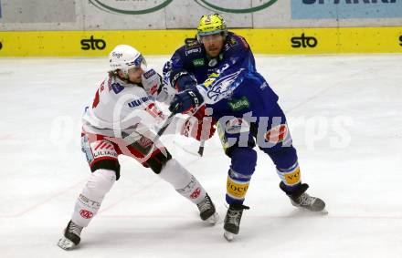 EBEL. Eishockey Bundesliga. VSV gegen KAC.  Chris Collins,  (VSV),  David Maier    (KAC). Klagenfurt, am 7.3.2023.
Foto: Kuess
www.qspictures.net
---
pressefotos, pressefotografie, kuess, qs, qspictures, sport, bild, bilder, bilddatenbank